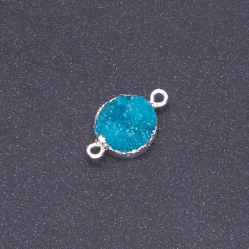 Connector dark turquoise "Druse" acrylic "silver", diameter 14mm, thickness 3mm