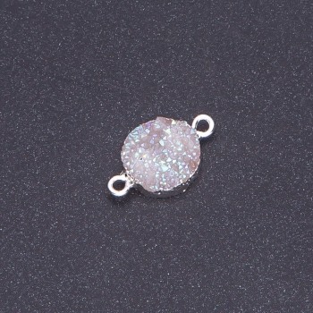 White Cosmos "Druzy" Connector Acrylic "Silver", diameter 14mm, length 3mm
