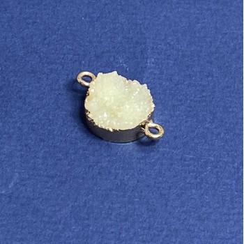 White 'Druza' acrylic 'gold' connector, diameter 14mm, length 3mm