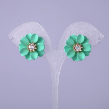 Stud earrings Green Flower, 22 mm diameter