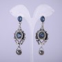 Earrings in Eastern style with blue crystals, 65 mm long