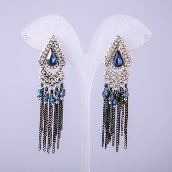 Eastern-style earrings with blue crystals, length 70 mm
