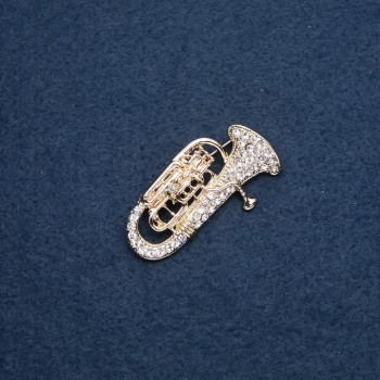 Брошка музична серія "Труба" 47х26мм колір металу "золото"