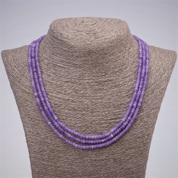 Three-row necklace made of natural dyed stone in the shade of artificial purple "Amethyst" faceted rondelle, diameter 4×3 mm Lmin-47cm Lmax