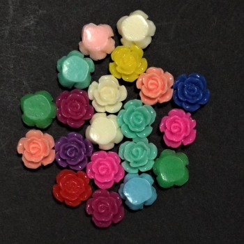 Rose cabochon, multicolor acrylic, 12 mm diameter with hole