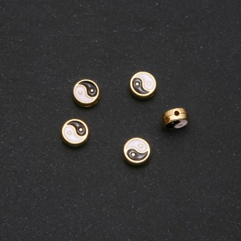 Yin-Yang Inlay 9x4mm, Pack of 5, Yellow Metal