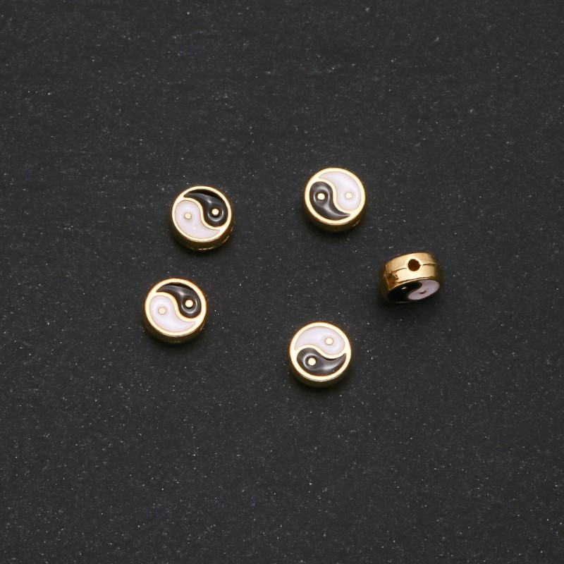 Yin-Yang Inlay 9x4mm, Pack of 5, Yellow Metal