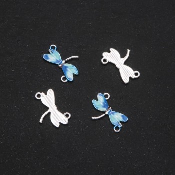 Findings Dragonfly Connector, blue enamel, 22x16mm, pack of 4
