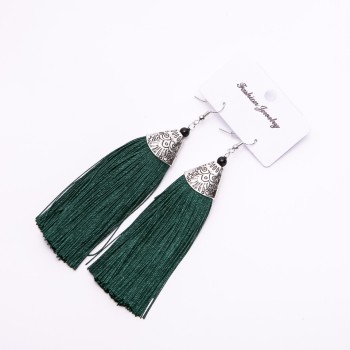 Tassel Earrings 'Almina' dark green, length 10 cm