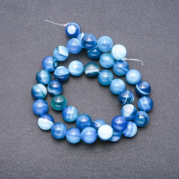 Blue Agate Beads, Smooth Round Beads, 10mm Diameter, +/- Thread, Length 37 cm