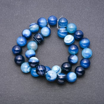 Beads on a string, natural blue eye agate, smooth round beads, diameter 12 mm, length 37 cm