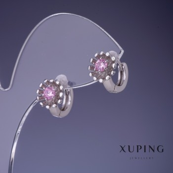 Earrings Xuping Flower with Pink Inlays 11x10mm Rhodium