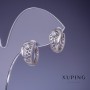 Xuping Earrings with Greek Pattern, 7x14 mm, rhodium-plated with white crystals