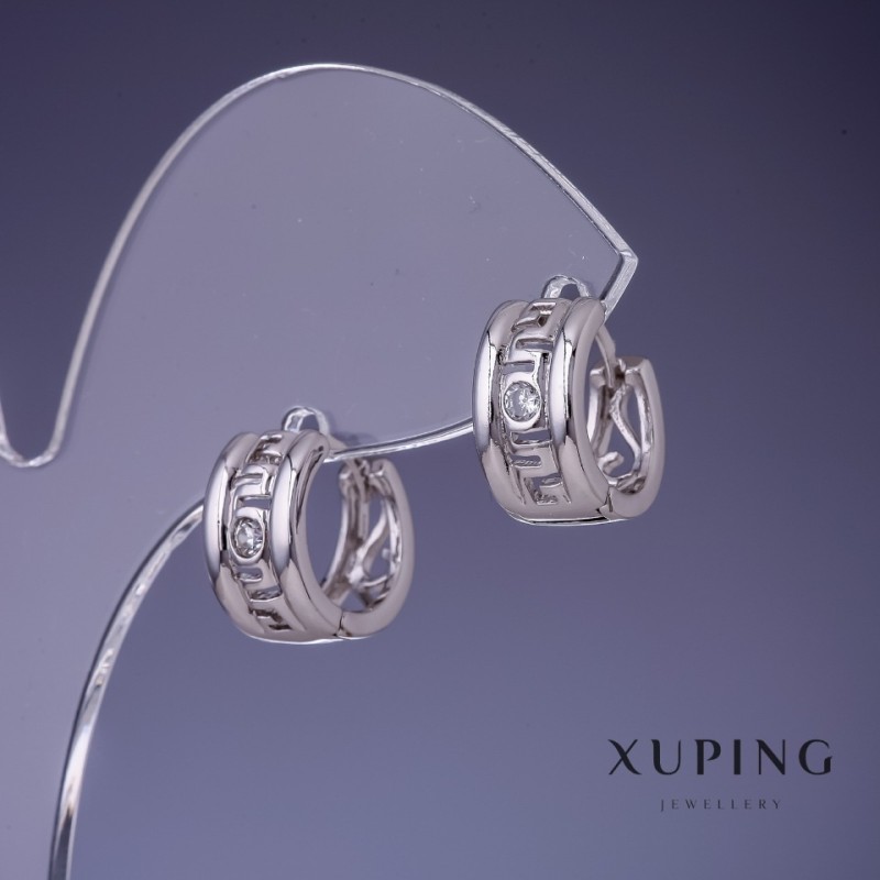 Сережки Xuping 12х7мм родій з білими кристалами
