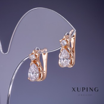 Xuping Earrings with White Crystals 16x8mm "18K Gold Plating"