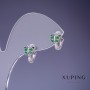 Xuping Earrings Butterflies with Green Rhinestones 10x7mm Rhodium