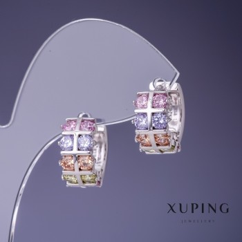 Xuping Earrings with Multicolored Stones 8x15 mm Rhodium