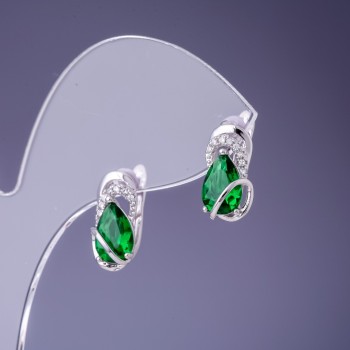 Xuping Earrings with Emerald Green Zircons 15x7mm Rhodium-plated