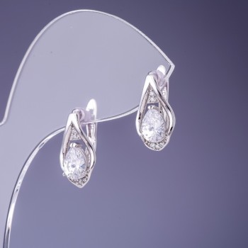 Xuping Earrings with White Cubic Zirconia 16x9mm Rhodium