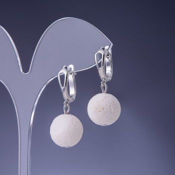 Earrings Porous Coral White Elegant, 14 mm diameter