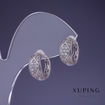 Xuping 7x13mm rhodium-plated earrings with white crystals