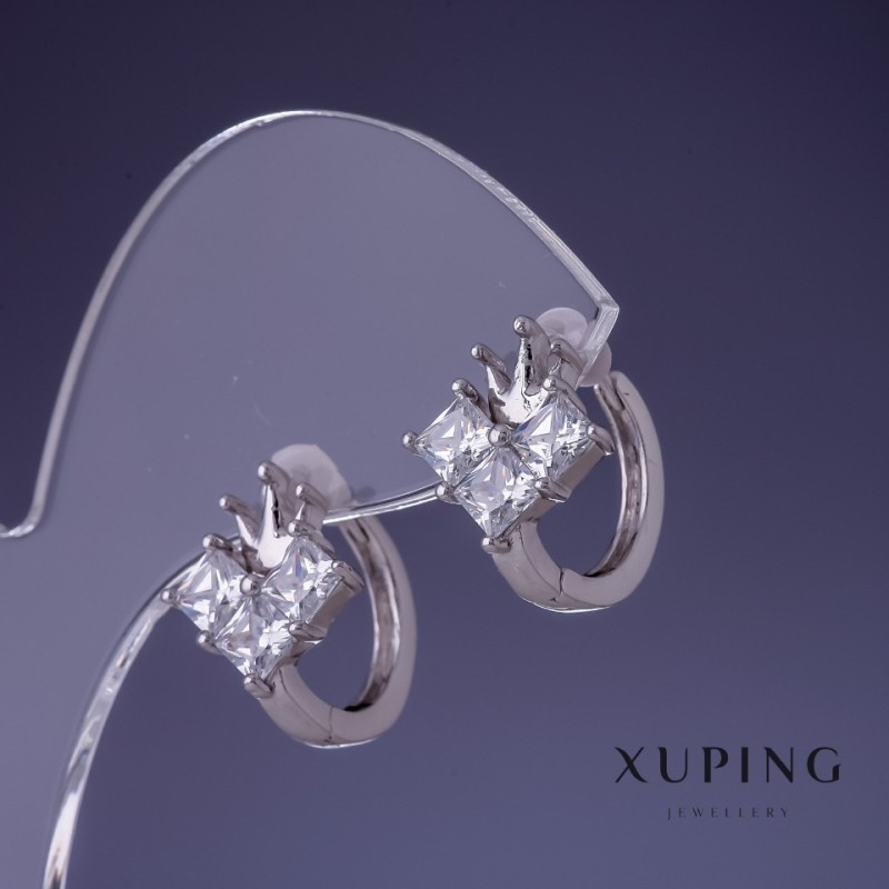 Xuping Crown Earrings, Rhodium-plated, 12×14 mm
