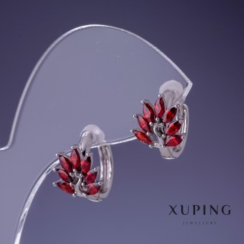 Xuping earrings 9x15 mm rhodium with red stone