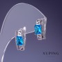 Earrings Xuping Zircon Blue Topaz 15x8mm Rhodium
