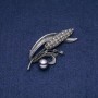 Brooch-pendant Sprig with black Majorca pearls, 68x30mm