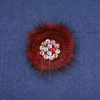 Burgundy mink fur brooch with crystals, 60 mm diameter