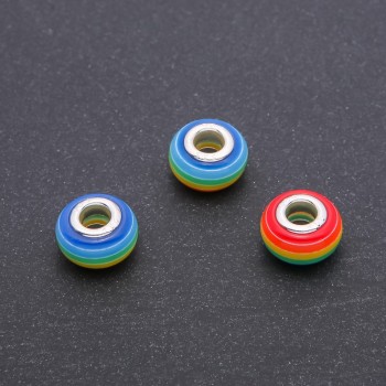 Pandora Bead Orange-Yellow-Blue Stripe, 14x8 mm, Hole Diameter 5 mm, Packaging 10 pcs