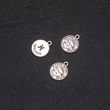 Pendant Findings Zodiac Pisces, 12 mm diameter, packaging 20 g ± 18 pcs