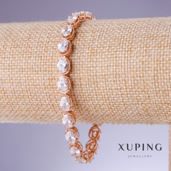 Xuping Bracelet with White Cubic Zirconia, 7 mm Thick, Length 17.5–19.5 cm, 18K Gold Plating
