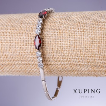 Xuping bracelet with red cubic zirconia 'Ruby', thickness 3-6 mm, length 18-19 cm, rhodium 18K plating