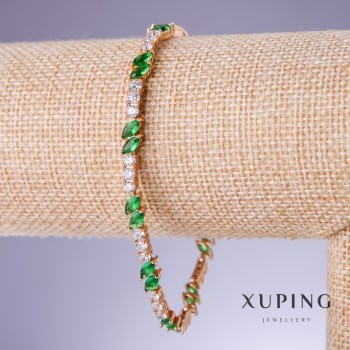 Xuping Emerald Bracelet with Green Zircons, 5mm thickness, 18–21cm length, 18K gold plating