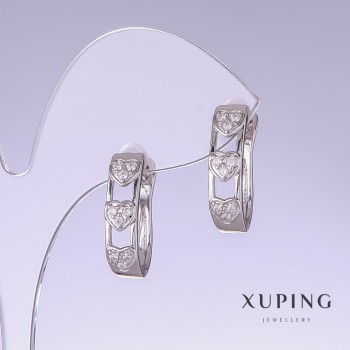 Xuping Earrings with White Cubic Zirconia, 20 mm long, 5 mm thick, Rhodium-Plated