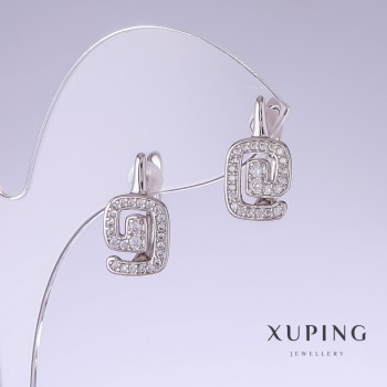 Xuping Earrings with White pave Stones, Rhodium-Plated, 17mm long, 9mm thick