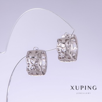 Xuping Earrings, 15 mm length, 8 mm thickness, rhodium