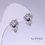 Xuping Earrings 'Butterflies' with Blue Cubic Zirconia, length 15mm, thickness 11mm, Rhodium-plated