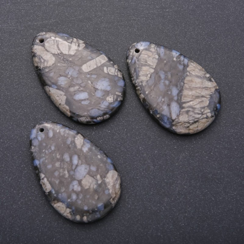 Natural Jasper Stone Pendant, Drop Shape, 55x36mm