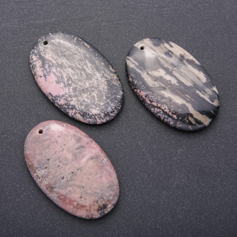 Clearance! Rhodonite Oval Pendant 35×55 mm