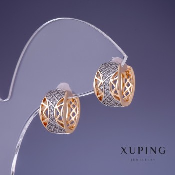Earrings Xuping 12x8mm '18K Gold Plating' Rhodium with White Rhinestones