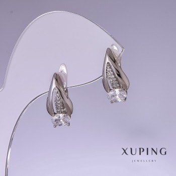 Xuping Earrings with White Cubic Zirconia 17x8mm Rhodium-Plated