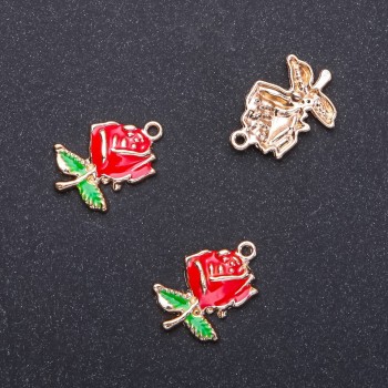 Pendant Rose 'gold' enamel, 17mm diameter, L5mm inner-, diameter 1.95mm packaging 6 pcs. (+ -)