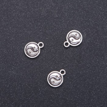 Yin-Yang Pendant Finding, 10 mm diameter, 13 mm length, hole diameter 1.9 mm, packaging 20 g, 30 pcs (+ -)
