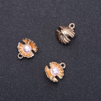 Pendant findings 'Pearl Gold', diameter 13 mm, length 15 mm in-dmm packaging 9 pcs. (+ -)