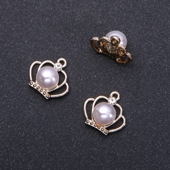 Pendant hardware Crown 'light gold' with a bead, diameter 18 mm, length 17 mm, hole diameter 1.5 mm, packaging 7 pcs. (+ -)