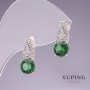Xuping Earrings with Green Zircons, 17x7mm Rhodium-Plated