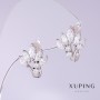 Xuping Earrings with White Zircons - Fan Shape, 12mm Diameter, 15mm Length, Rhodium-plated