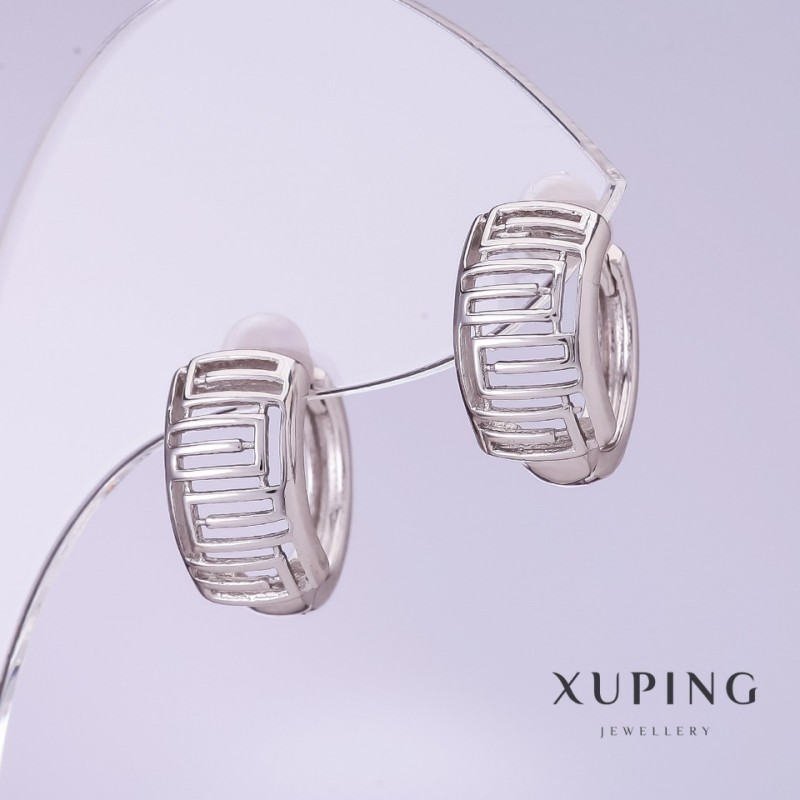 Xuping Rhodium-Plated Earrings, 8 mm Diameter, 14 mm Length
